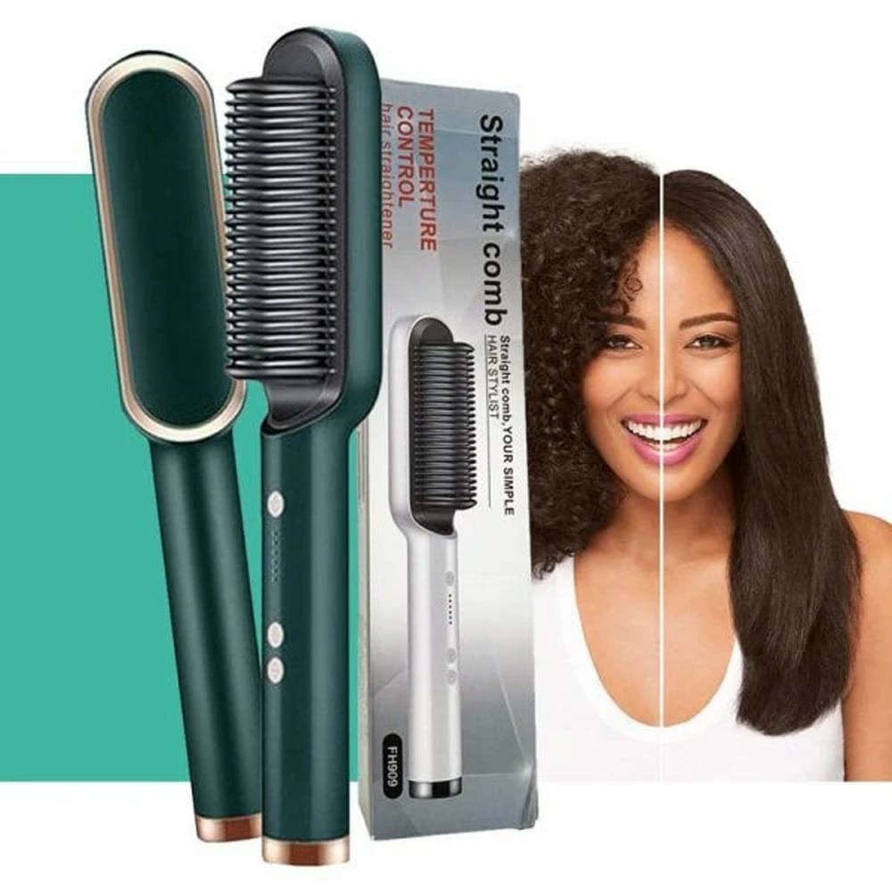 909 Hair Straightening Brush - 2-in-1 Electric Straightener & Curler