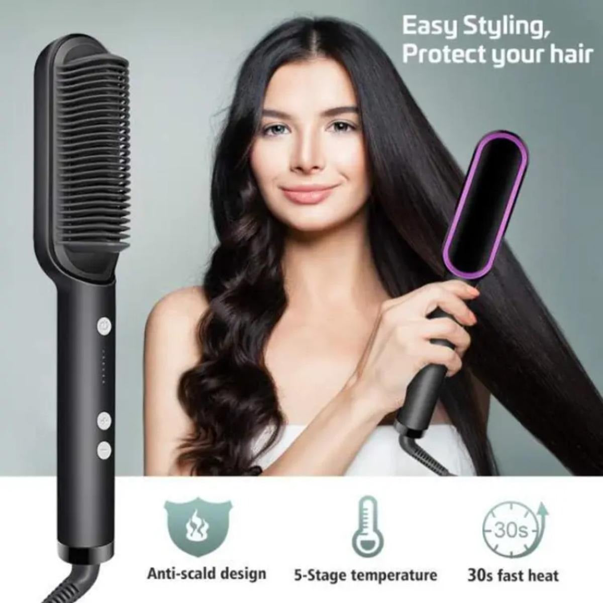 909 Hair Straightening Brush - 2-in-1 Electric Straightener & Curler